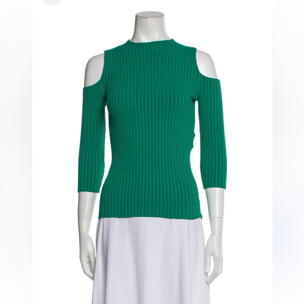 Maje Manu Mock Neck Cold Shoulder Green Ribbed Top Size 3(L)